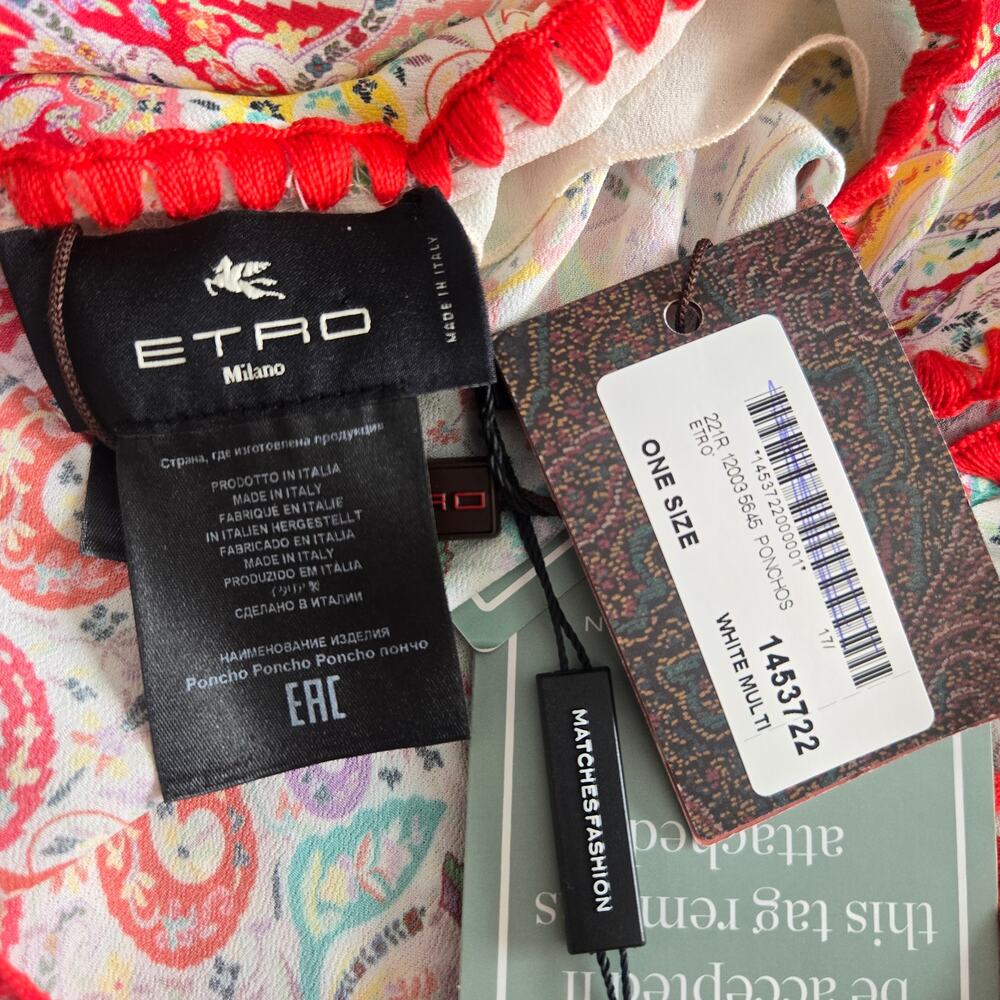 NWT Etro Poncho White Paisley Luxury European Vacation Summer Italy Women OS - Picture 13 of 14